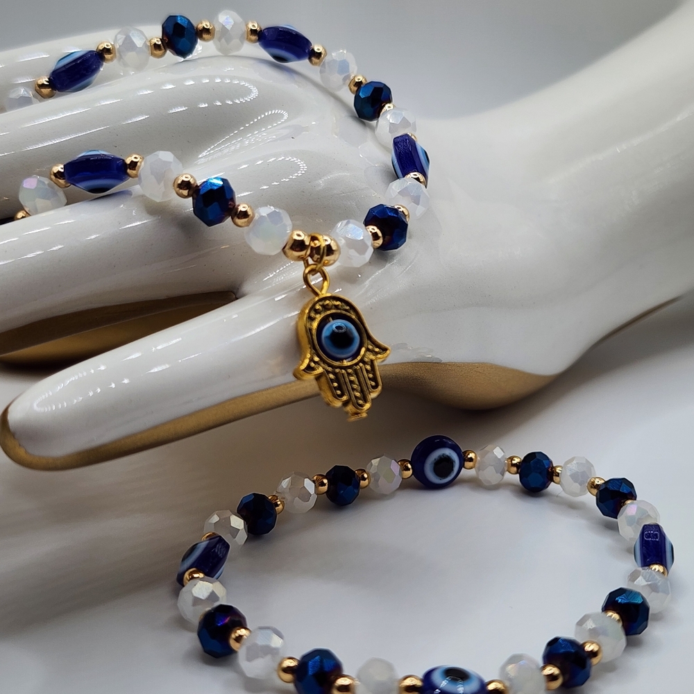 🆕️2pc Hamsa & Evil Eye Bracelete Set